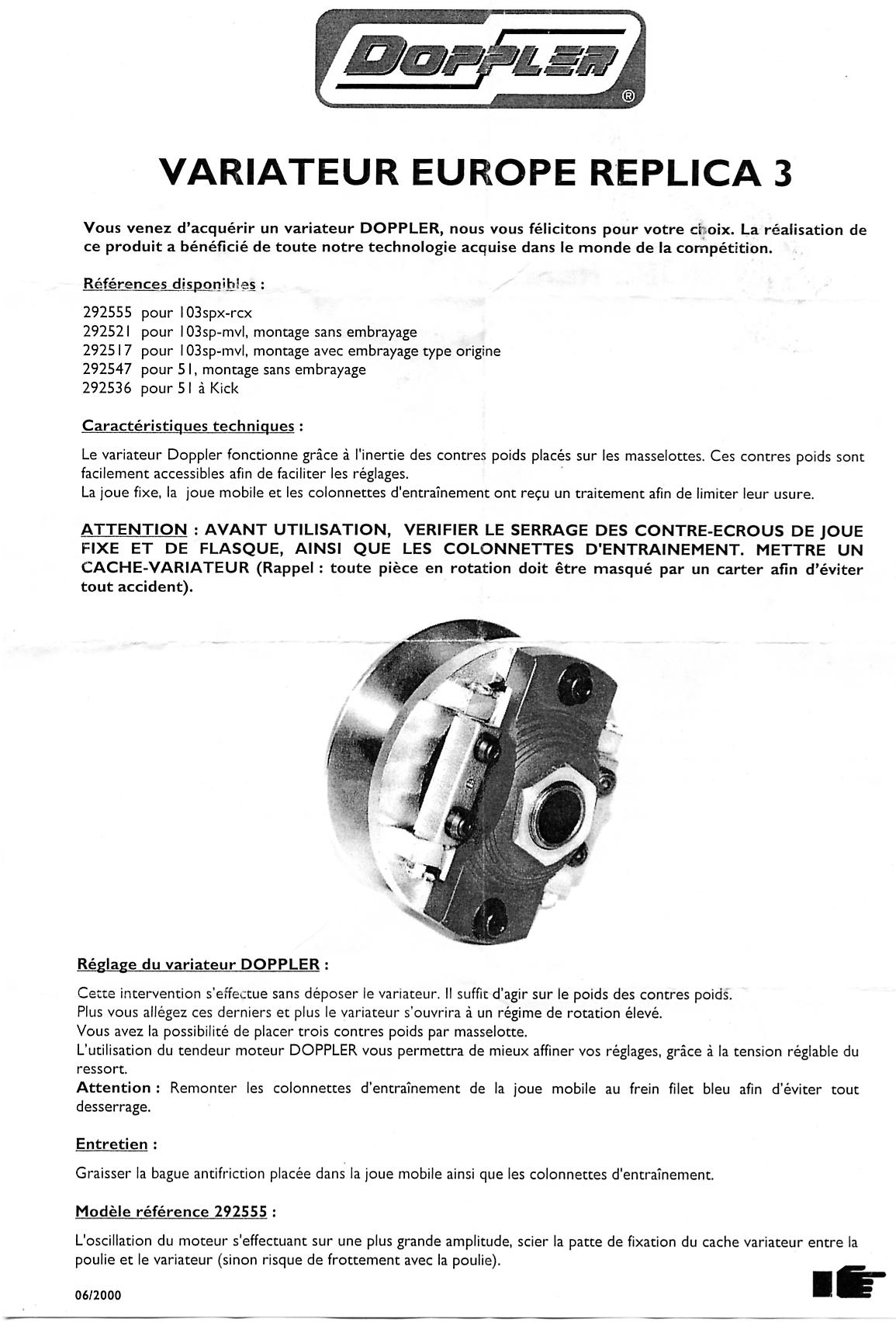 Doppler Variateur pour Peugeot 103 SP/MVL (292521)